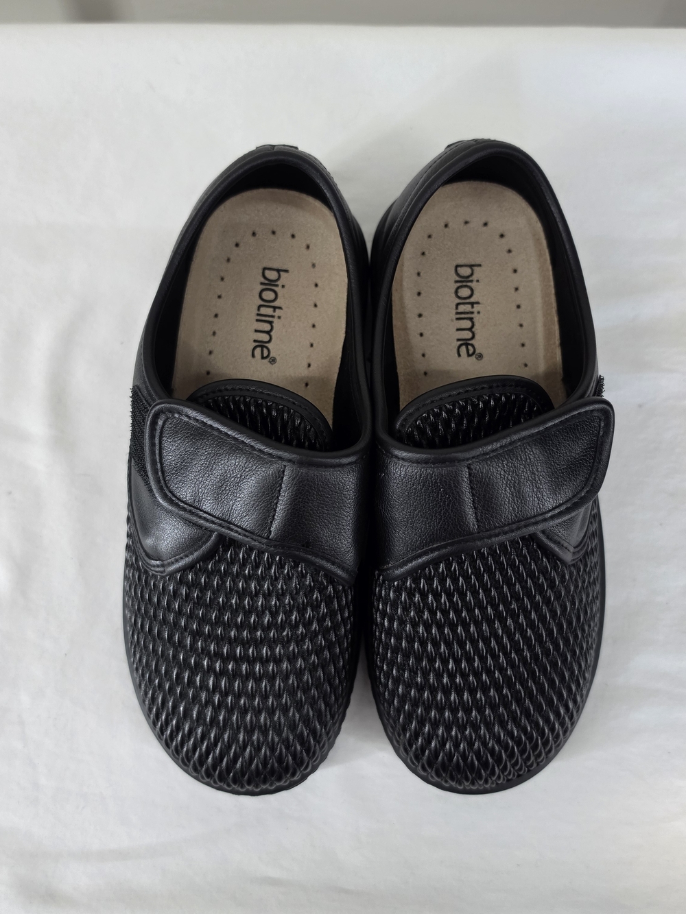 BIOTIME DACEY LEATHER ORTHOPEDIC COMFORT SHOES BLACK | LIGHTWEIGHT VELCRO WALKIN